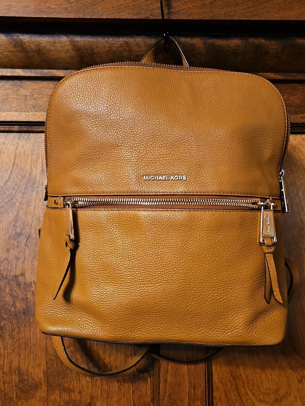 Michael Kors Cognac Pebbled Leather Backpack with Gold Hardware